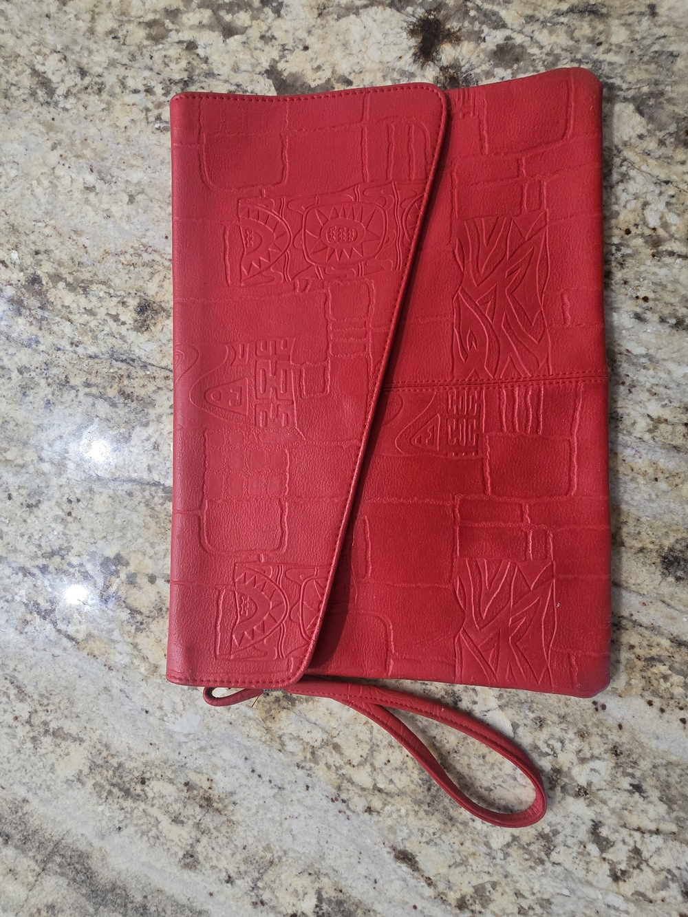 Red Embossed Wristlet Clutch